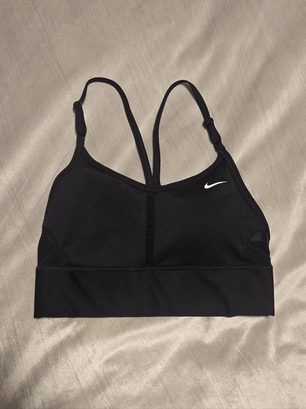 Nike Black Strappy Medium Impact Sports Bra with White Swoosh